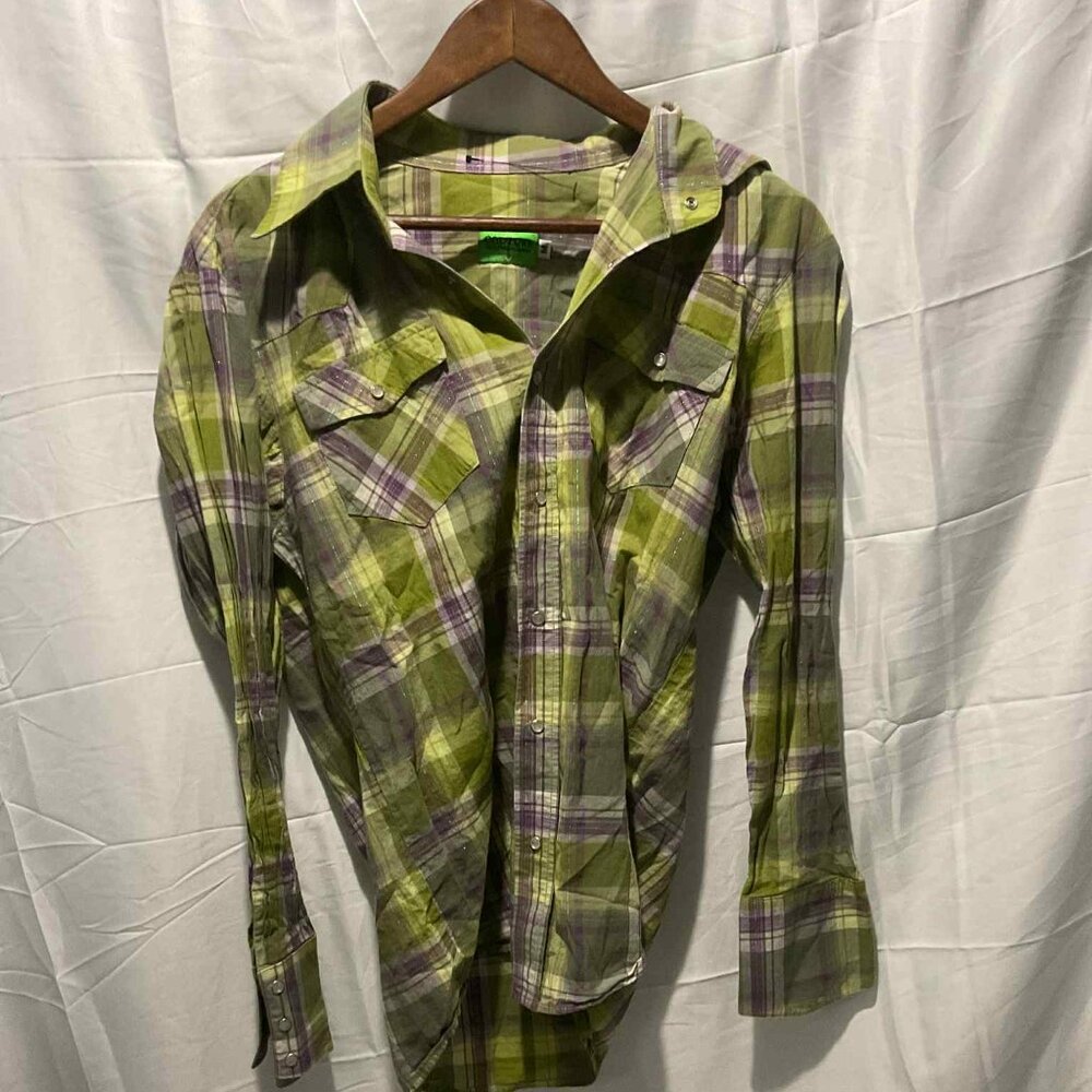 Couture Men's Shirt Medium Workwear Checkered Long Sleeves Button Up Multi-Color